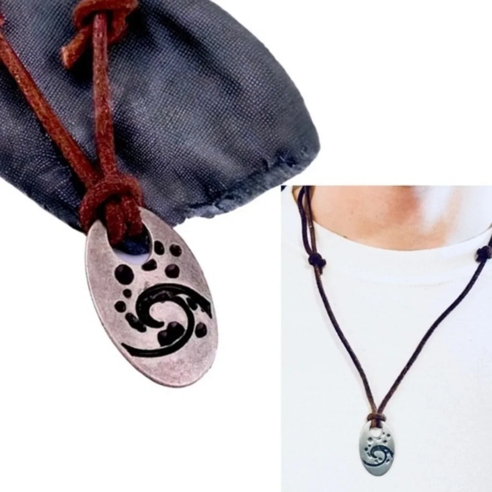 Ocean Wave Pendant Adjustable Length Leather Necklace Brand New